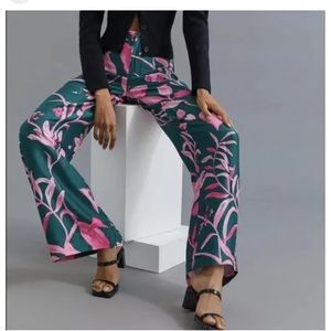 Anthropologie Green and Pink Floral Pants